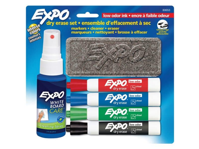 Pqt de 4 marqueurs effaçable à sec Expo +efface et nettoyant