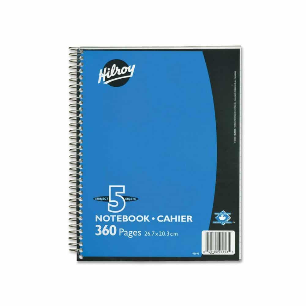 Cahier à reliure spirale Hilroy - 5 sujets, 300 pages
