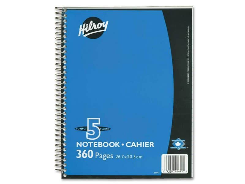 Cahier à reliure spirale Hilroy - 5 sujets, 300 pages