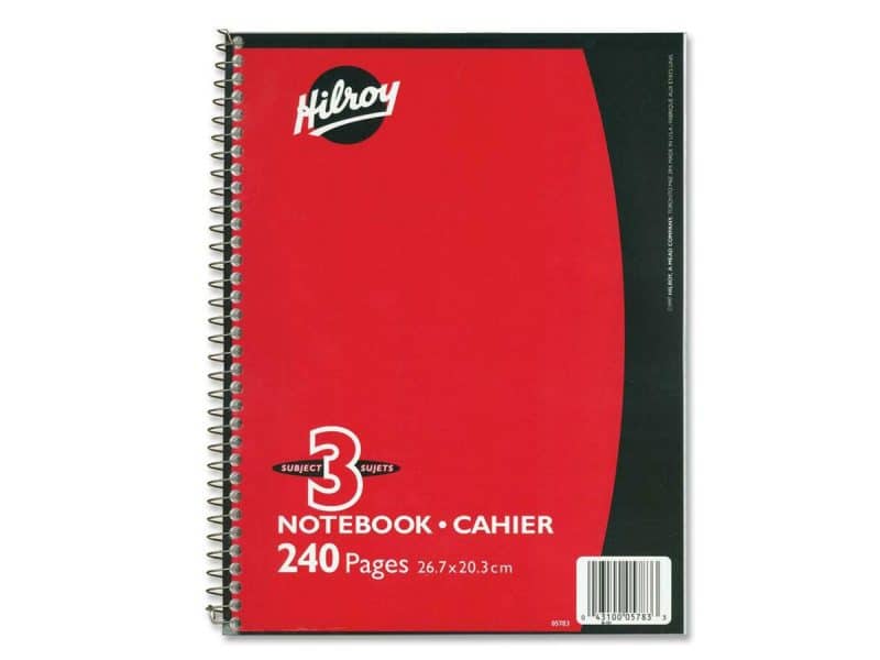 Cahier à reliure spirale Hilroy 3 sujets, 240 pages
