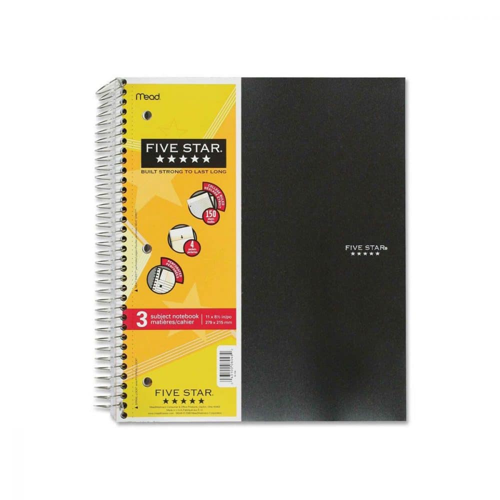 Cahier à reliure spirale Five Star 3 sujets, 300 pages
