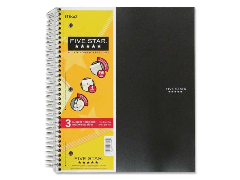 Cahier à reliure spirale Five Star 3 sujets, 300 pages
