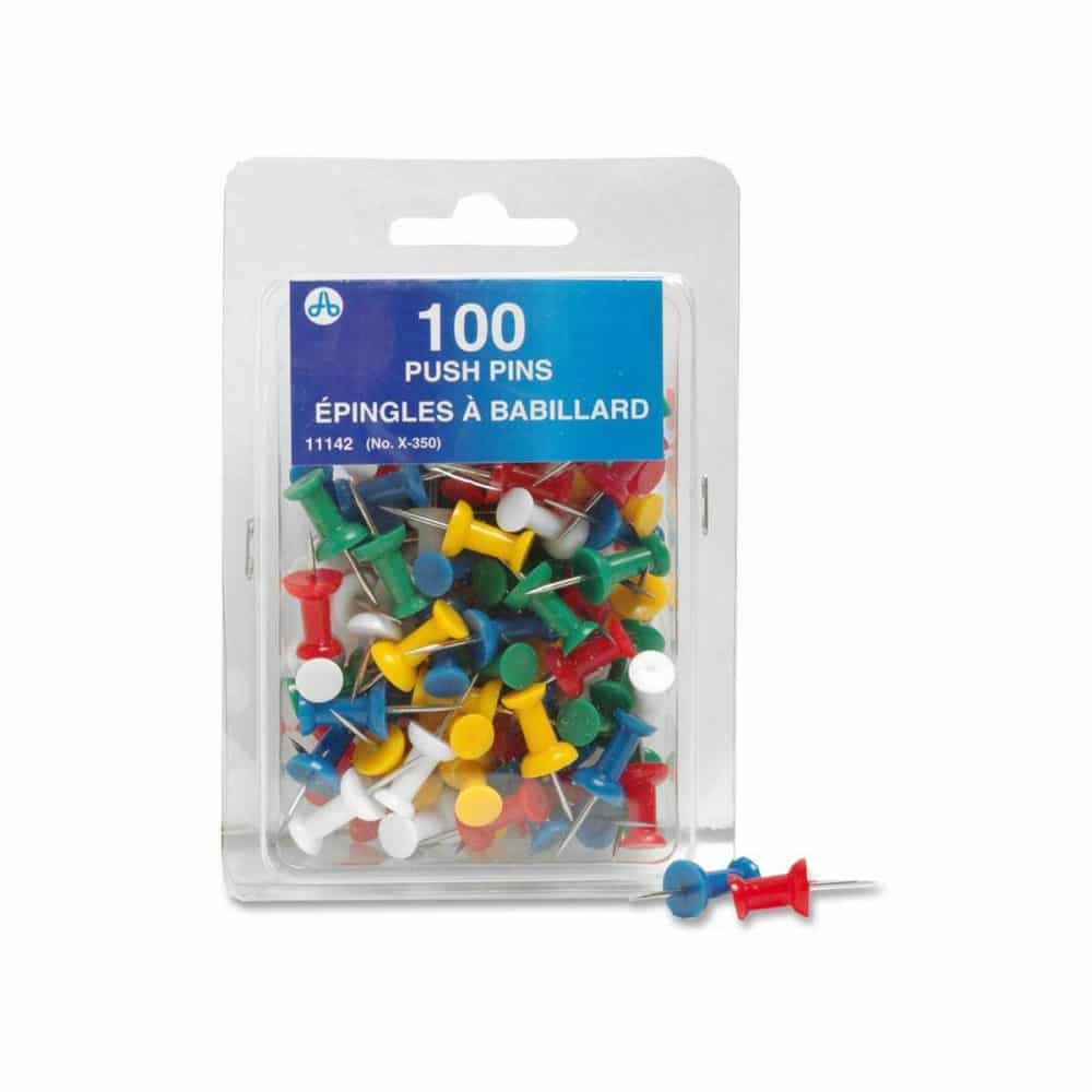 Boîte de 100 punaises en plastique assortie