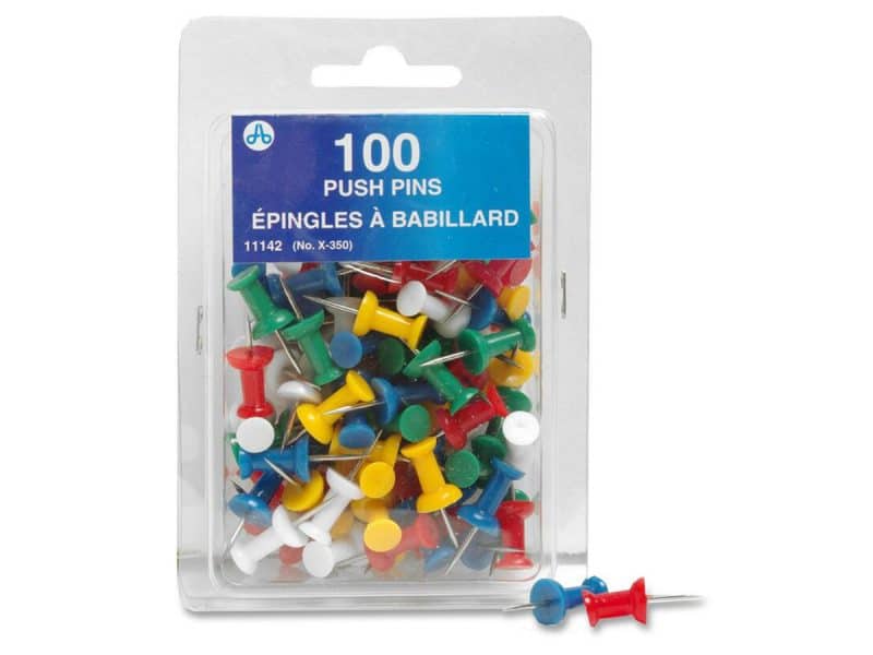 Boîte de 100 punaises en plastique assortie
