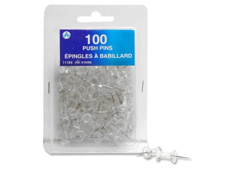 Boîte de 100 punaises en plastique clair