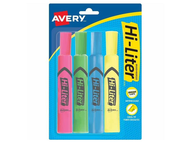 Paquet de 4 surligneurs Hi-liter (rose, vert, bleu et jaune)