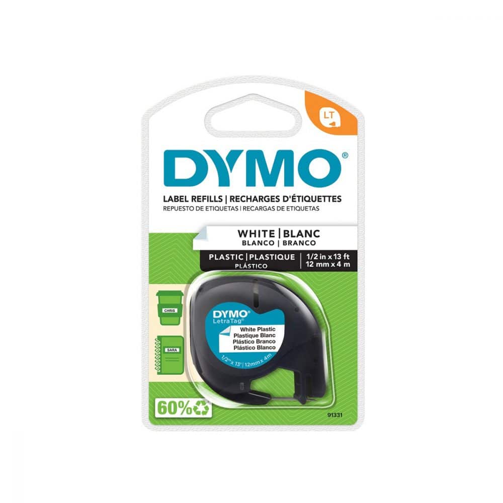 Ruban d'impression Dymo LetraTag - plastique blanc