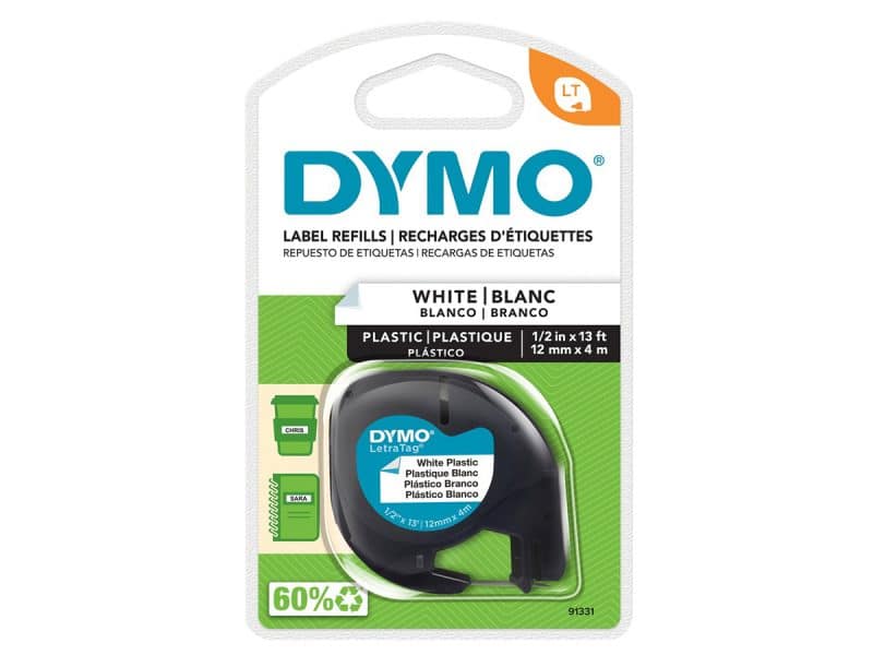 Ruban d'impression Dymo LetraTag - plastique blanc
