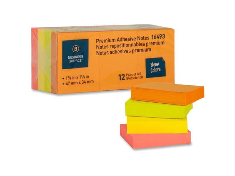 Feuillets autoadhésifs néons 1-1/2 x 2 po paquet de 12 blocs
