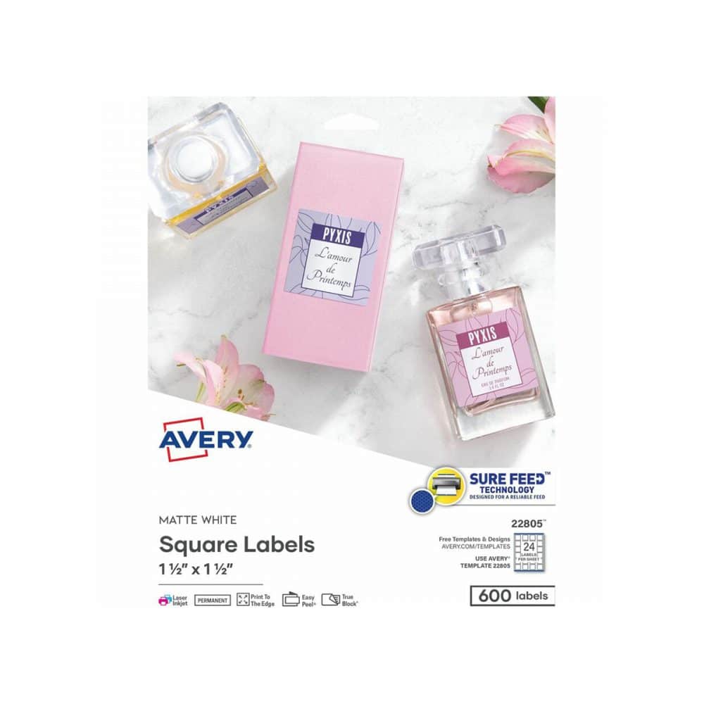 Étiquettes carrées imprimables Avery 1.5x1.5 po 24 par page