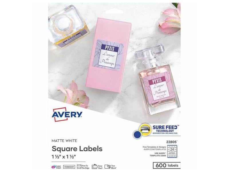 Étiquettes carrées imprimables Avery 1.5x1.5 po 24 par page