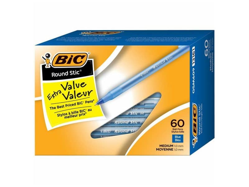 Boite de 60 stylos Bic Round Stick pointe moyenne - bleu