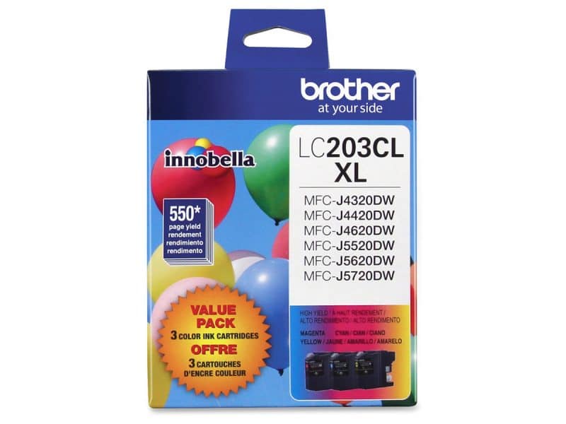3 cartouches couleur jet d'encre Brother 203xl (C, Y, M)