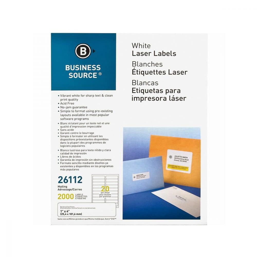 Étiquettes Business Source 100 feuilles, 1 x 4po