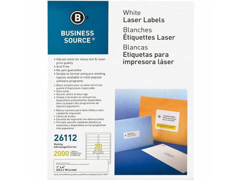 Étiquettes Business Source 100 feuilles, 1 x 4po