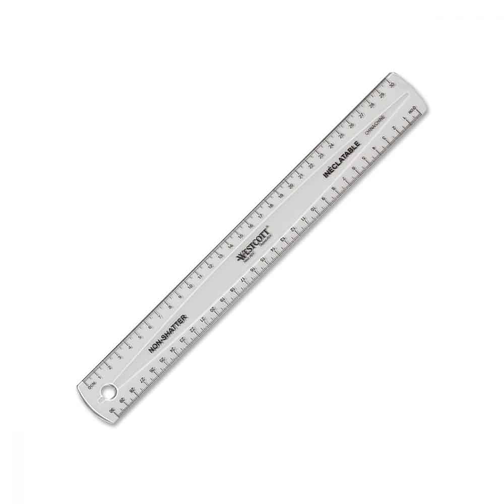 Règle Westcott en plastique transparent inéclatable 30cm