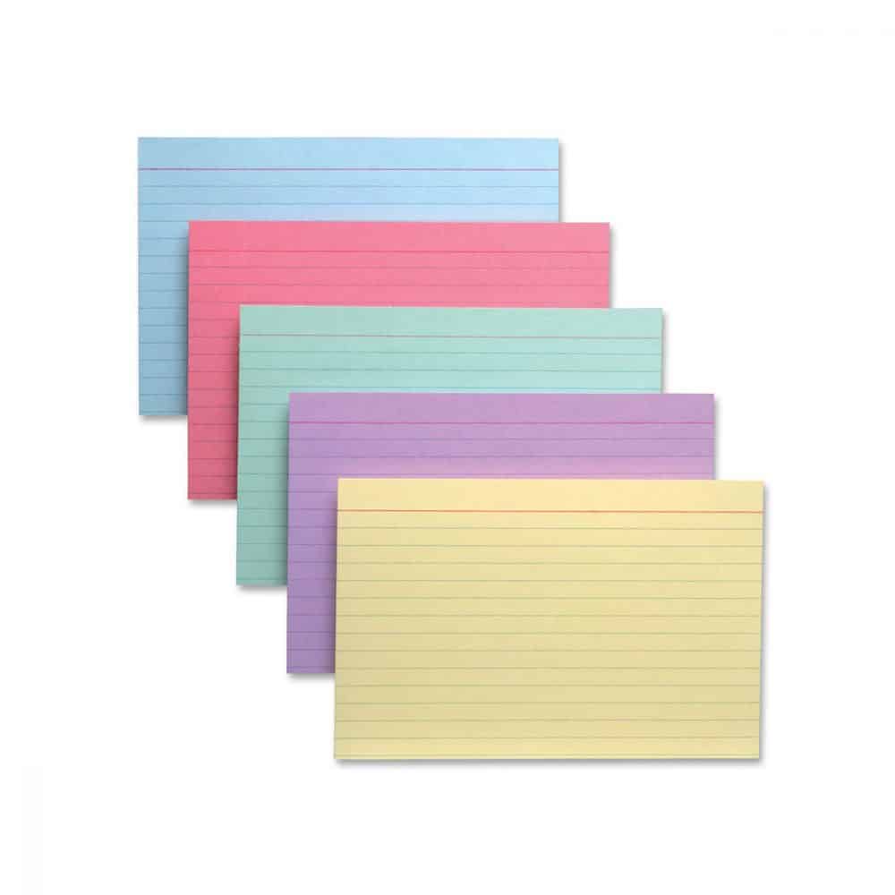 Paquet de 100 fiches lignées 4x6po de couleurs variées