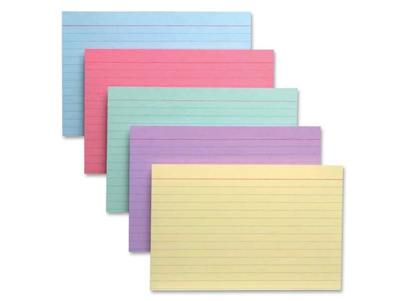 Paquet de 100 fiches lignées 4x6po de couleurs variées
