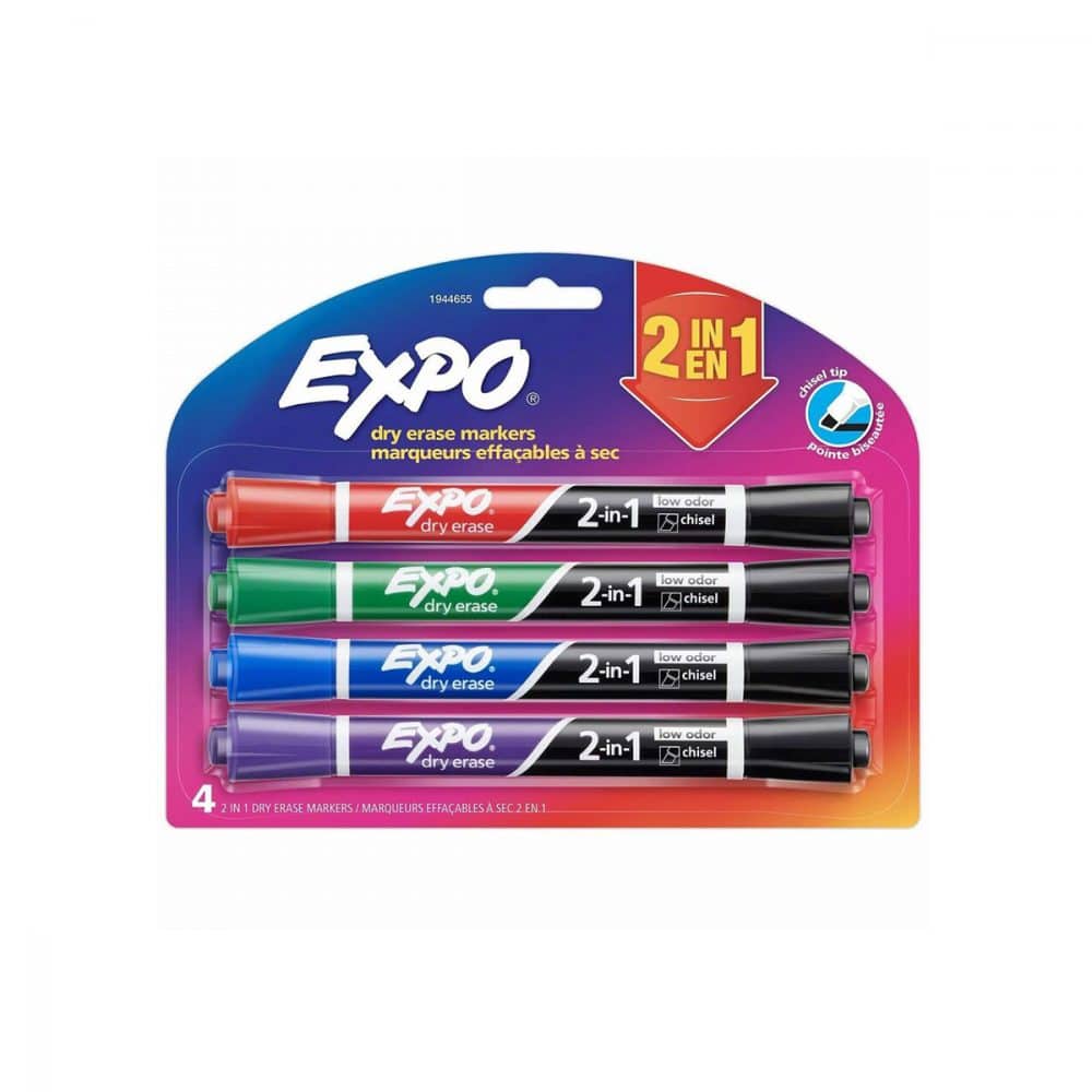Paquet de 4 marqueurs effaçables à sec Expo 2 en 1