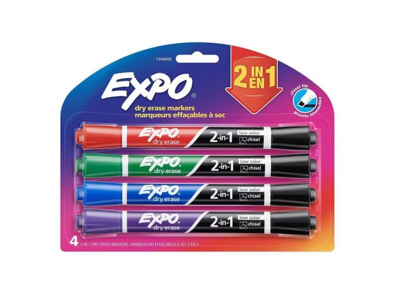 Paquet de 4 marqueurs effaçables à sec Expo 2 en 1