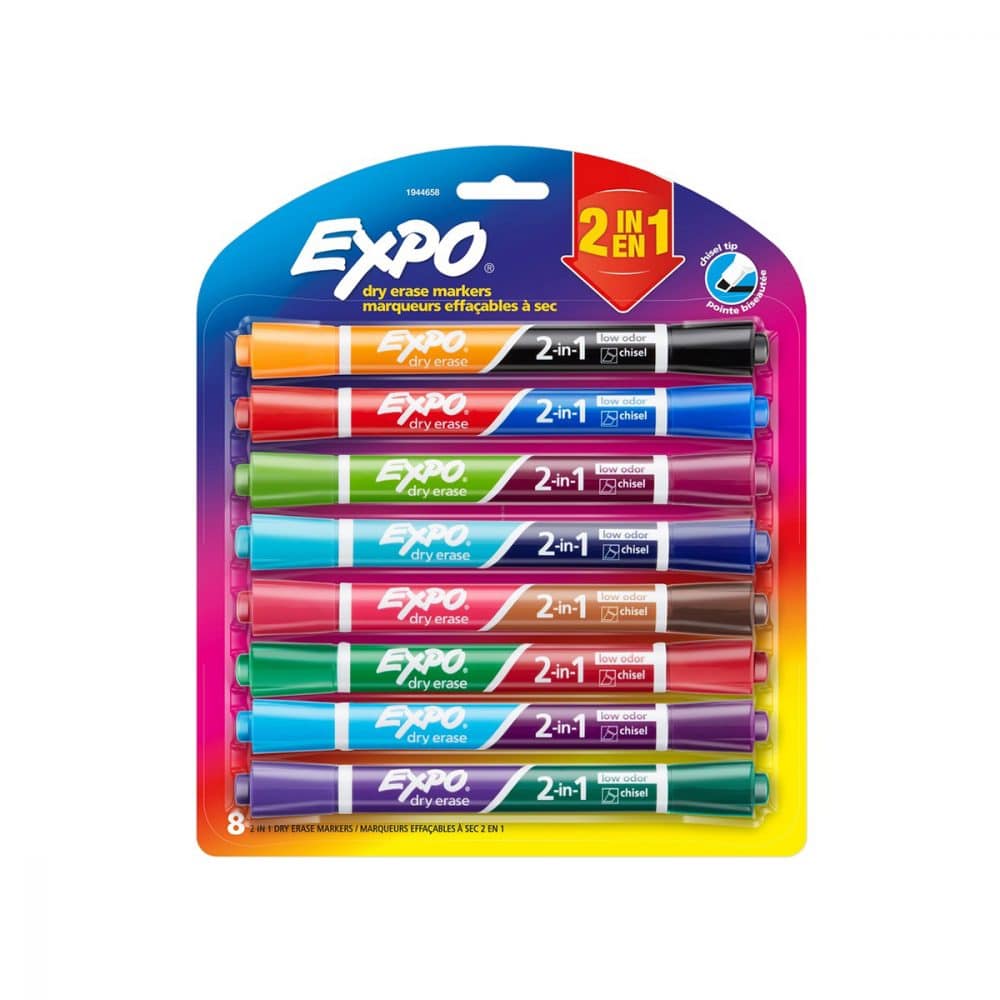 Paquet de 8 marqueurs effaçables à sec Expo 2 en 1