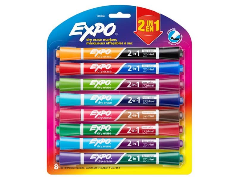 Paquet de 8 marqueurs effaçables à sec Expo 2 en 1