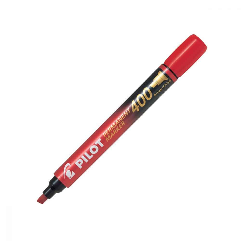 Marqueurs permanents Pilot 400 rouge biseauté (boîte de 12)