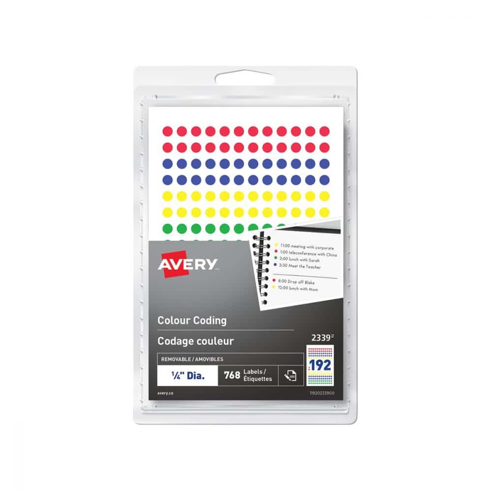 Étiquettes de codage couleur rondes Avery 0.25 po - assorti