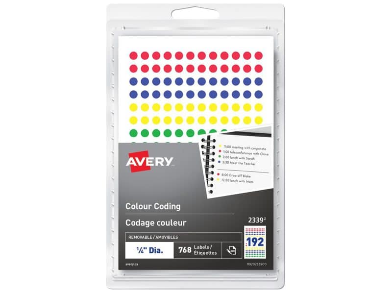 Étiquettes de codage couleur rondes Avery 0.25 po - assorti