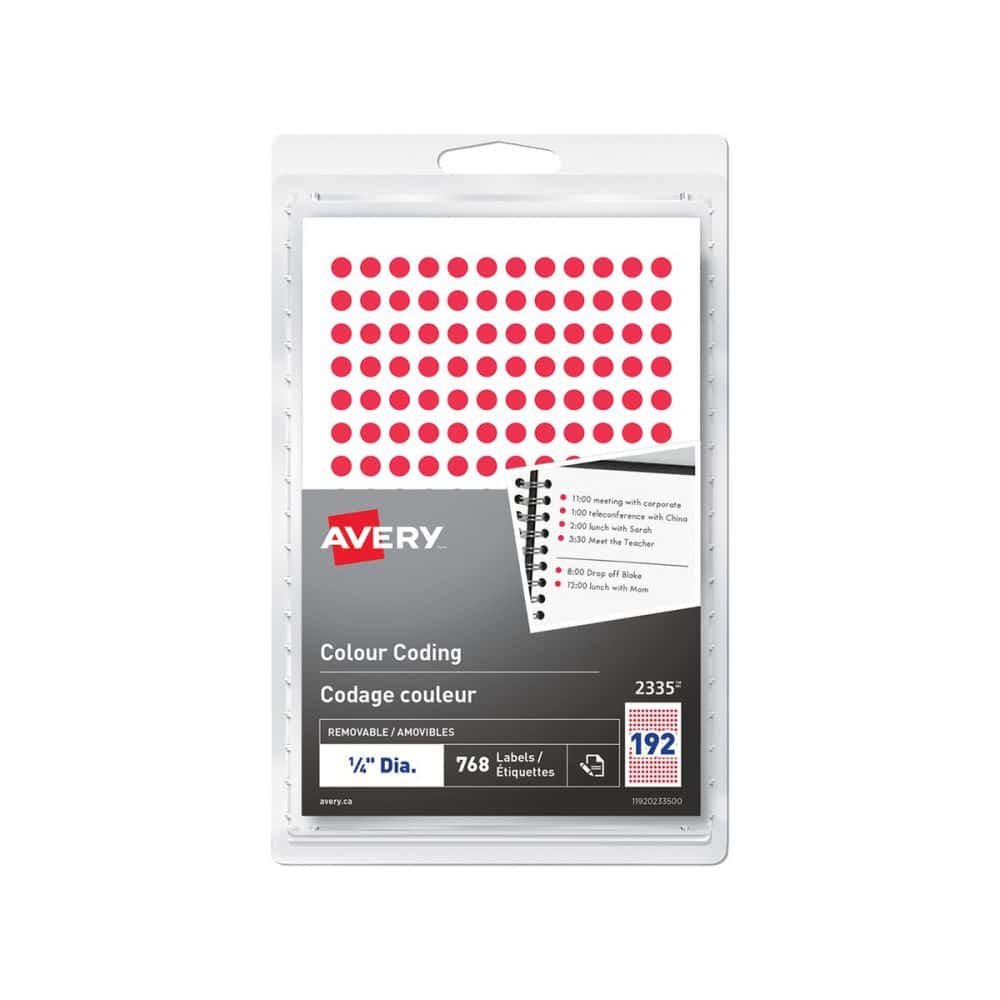 Étiquettes de codage couleur rondes Avery 0.25 po - rouge