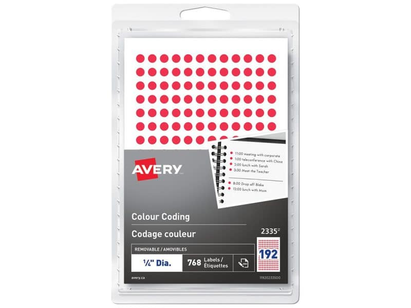 Étiquettes de codage couleur rondes Avery 0.25 po - rouge