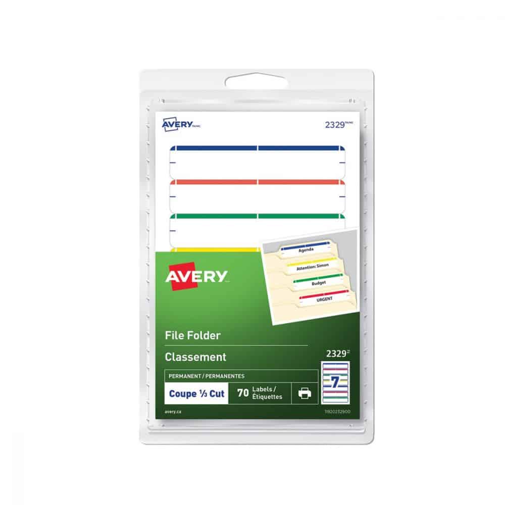 Étiquettes classement Avery 3-7/16 x 2/3 po couleurs variée