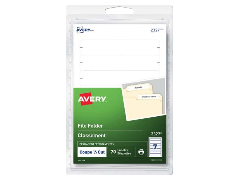 Étiquettes de classement Avery 3-7/16 x 2/3 po