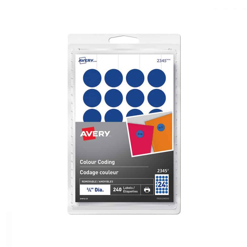 Étiquettes de codage couleur rondes Avery 0.75 po - bleu