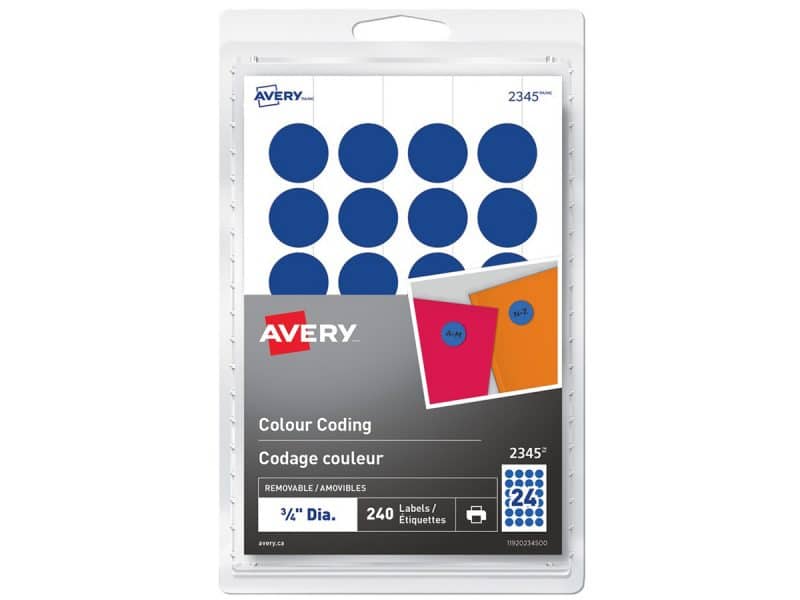 Étiquettes de codage couleur rondes Avery 0.75 po - bleu