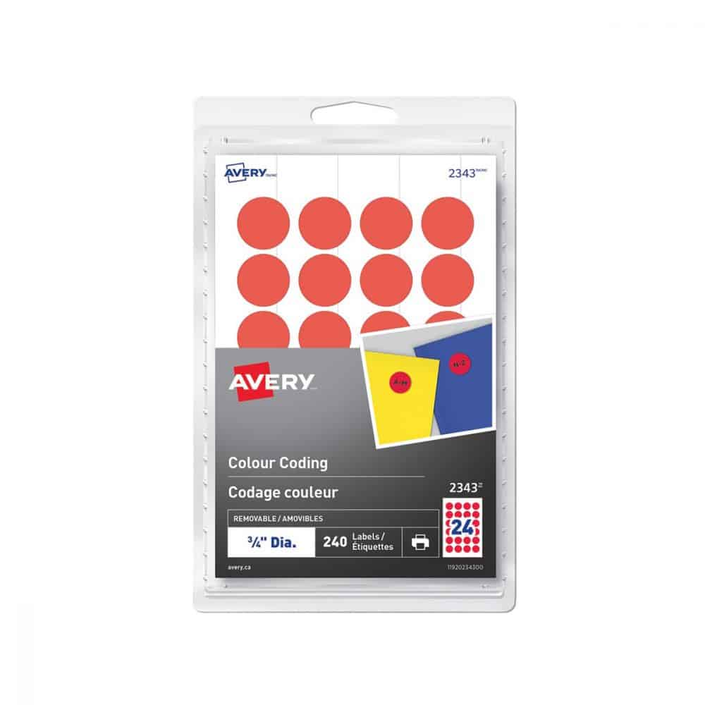 Étiquettes de codage couleur rondes Avery 0.75 po - rouge