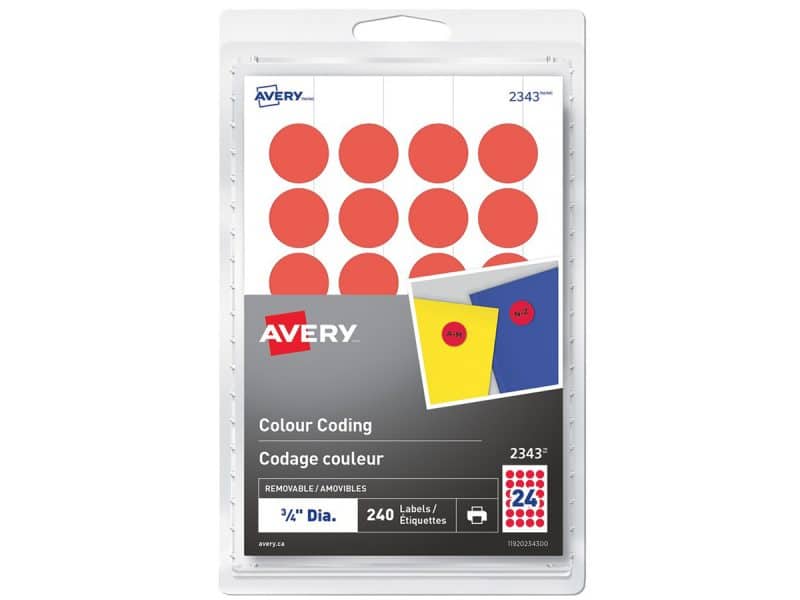 Étiquettes de codage couleur rondes Avery 0.75 po - rouge