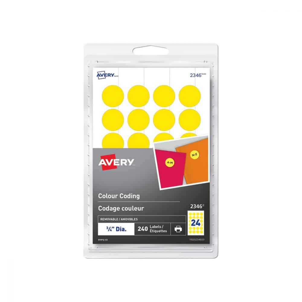 Étiquettes de codage couleur rondes Avery 0.75 po - jaune