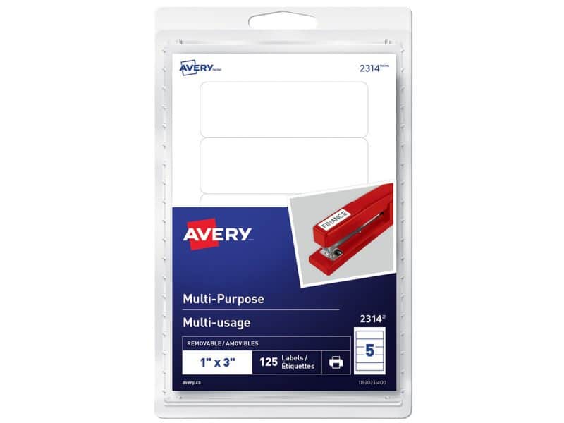 Étiquettes multi-usages autoadhésifs Avery 1x 3 pouce