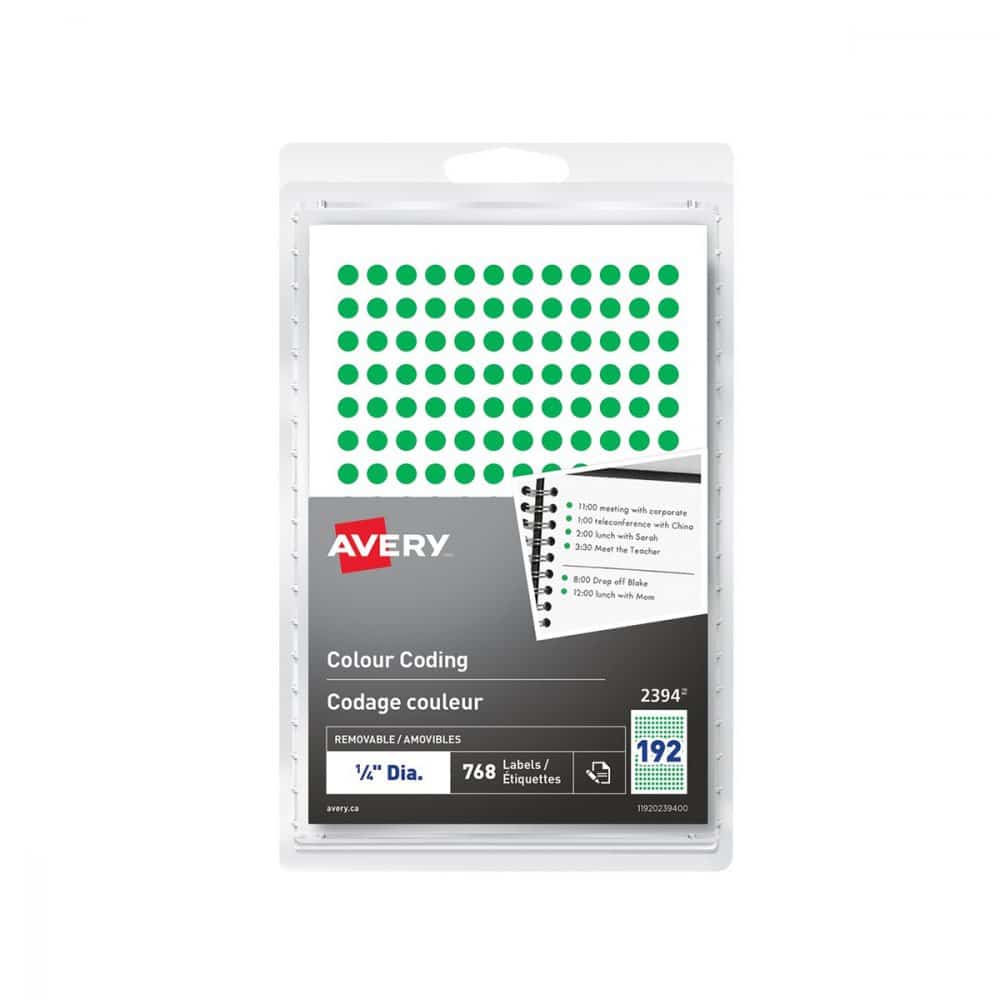 Étiquettes de codage couleur rondes Avery 0.25 po - vert