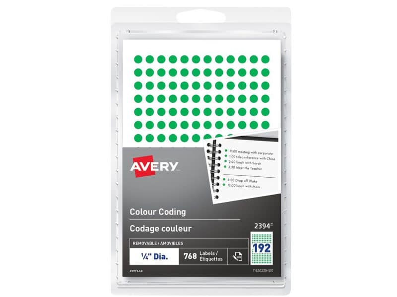 Étiquettes de codage couleur rondes Avery 0.25 po - vert