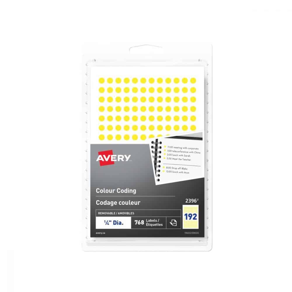 Étiquettes de codage couleur rondes Avery 0.25 po - jaune
