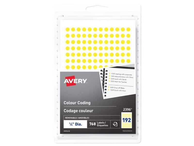 Étiquettes de codage couleur rondes Avery 0.25 po - jaune