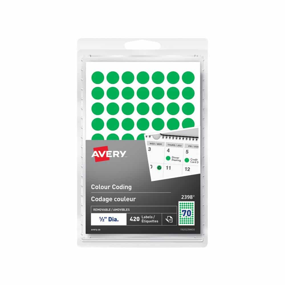 Étiquettes de codage couleur rondes Avery 0.5 po - vert