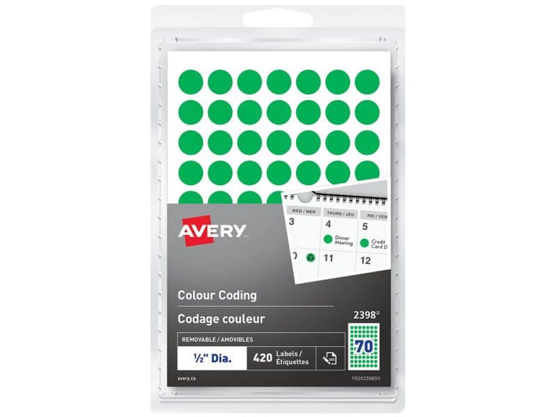 Étiquettes de codage couleur rondes Avery 0.5 po - vert