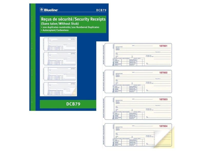 Reçus de sécurité Blueline DCB79