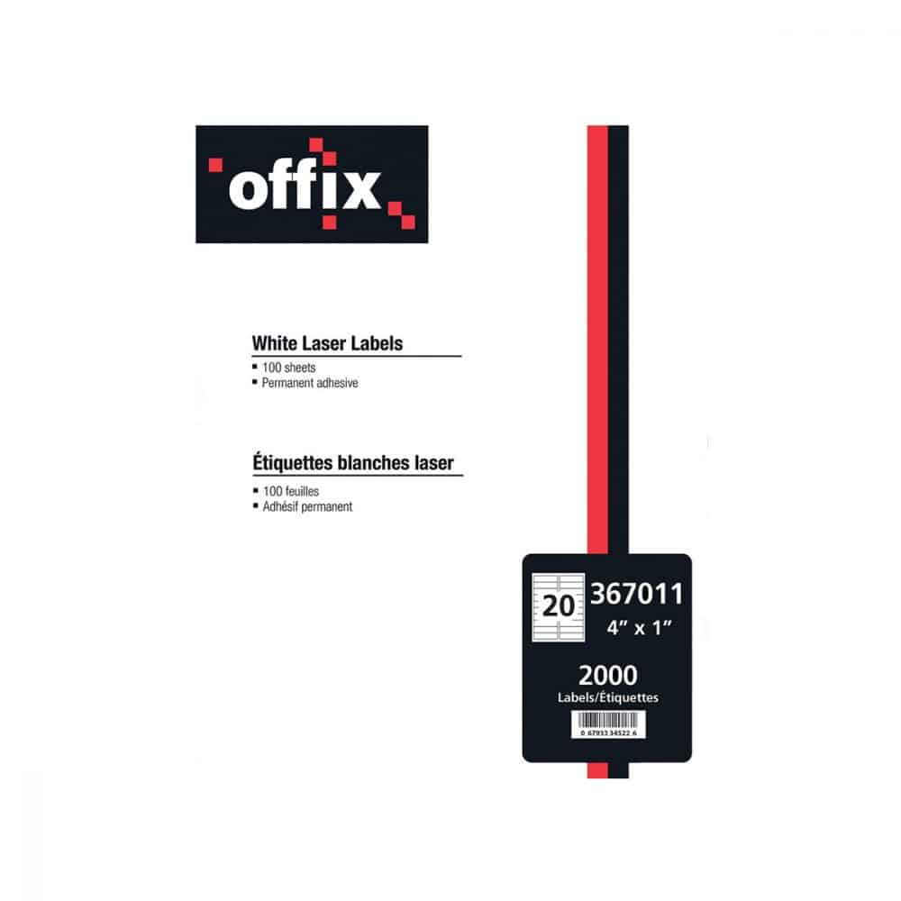 Étiquettes blanches Offix  4 x 1" (20 par page)