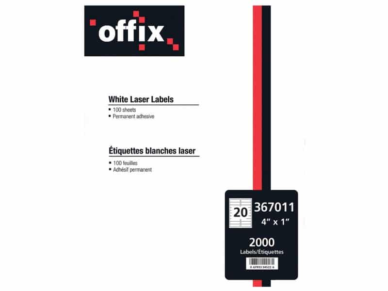 Étiquettes blanches Offix  4 x 1" (20 par page)
