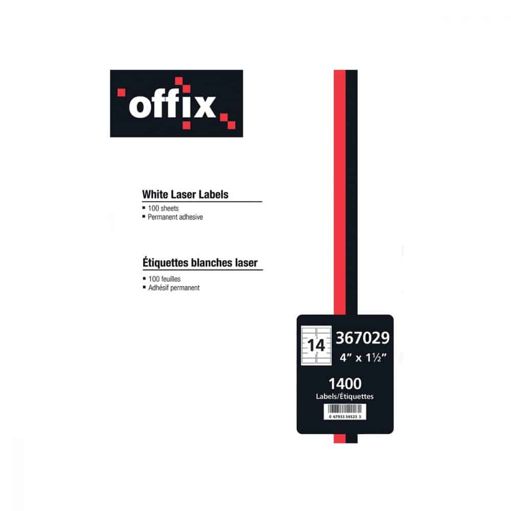 Étiquettes blanches Offix  4 x 1.5" (14 par page)