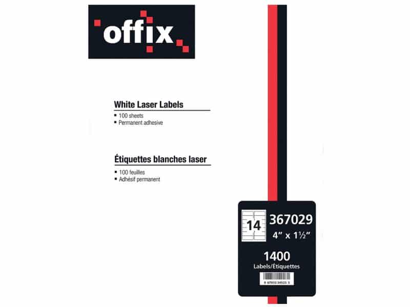 Étiquettes blanches Offix  4 x 1.5" (14 par page)